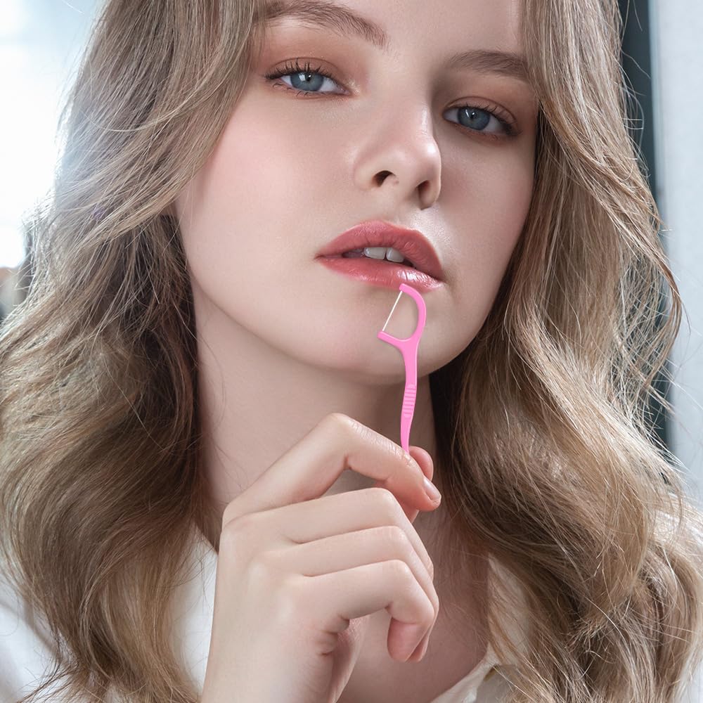 meyarn 50PCS Dental Fruit Flavored Floss Picks for Teeth Sustainable Flossers with Tooth Pick Flossers for Adults and Kids- Plaque Remover for Fresh Teeth Cleaning Strawberry Flavour