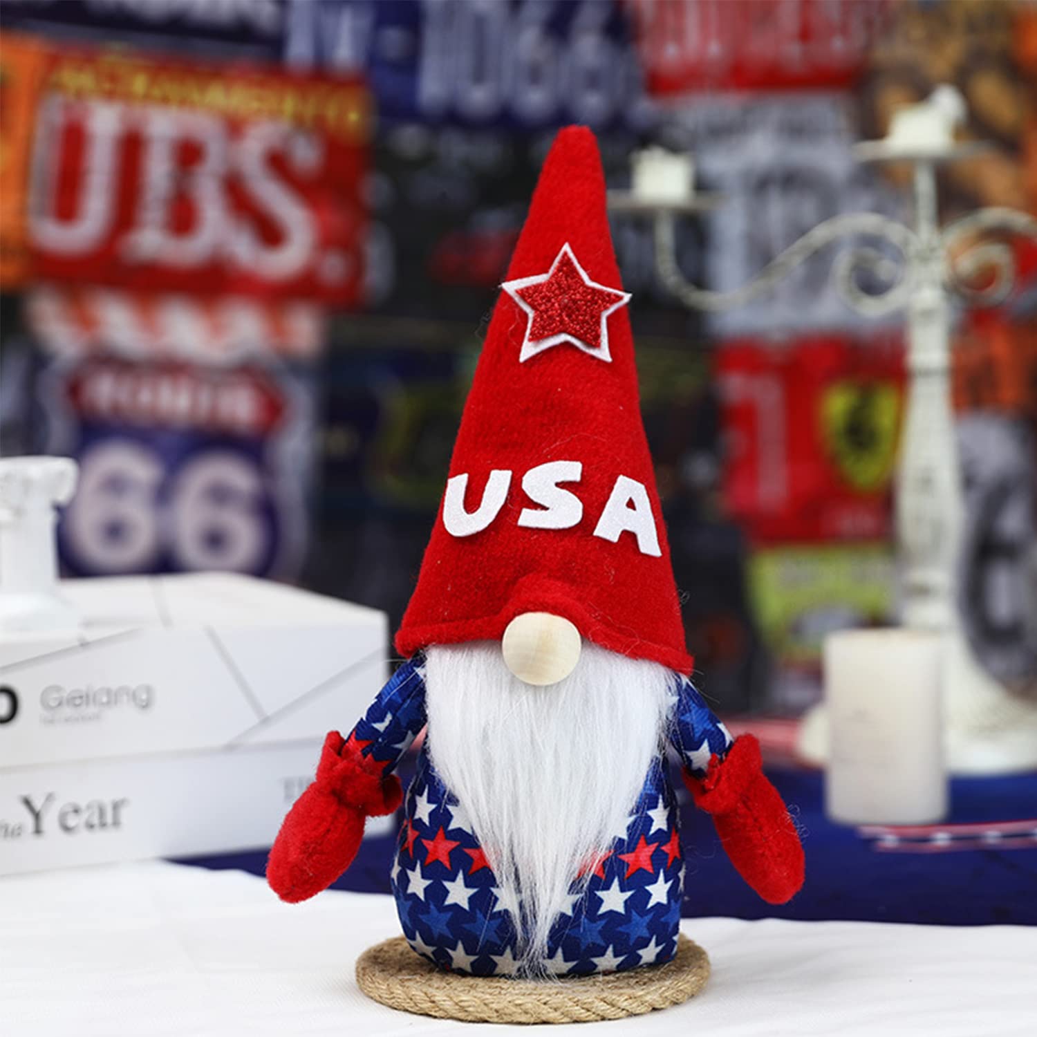 Photo 1 of 4th of July Patriotic Gnome Decorations, Handmade USA Patriotic Gnomes Plush with Star and Heart, Table Ornaments Gift for Independence Day Memorial Day Presidents Day Veterans Day (RED HAT) 2 pack