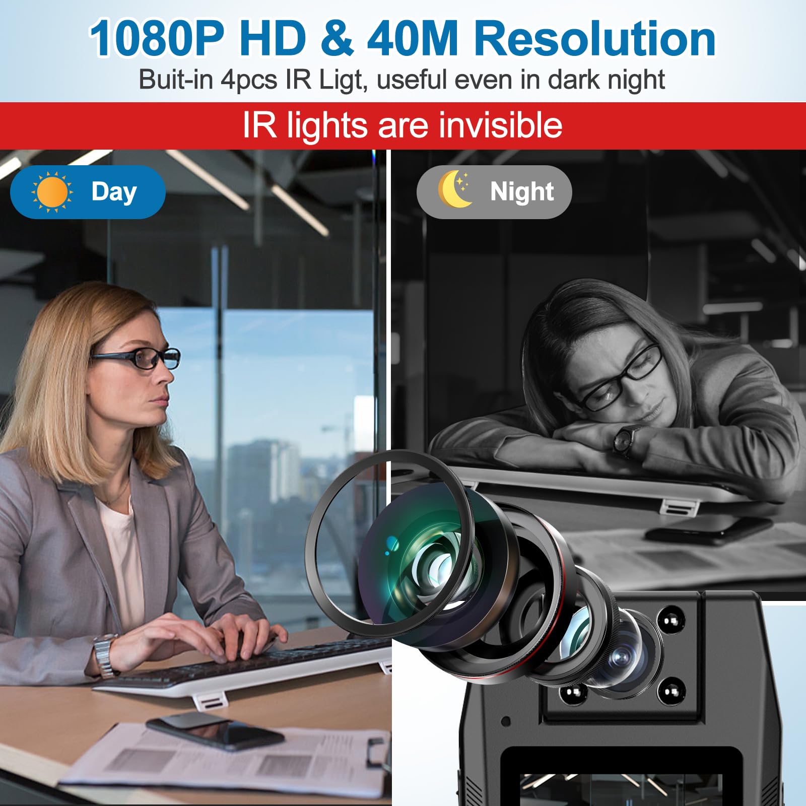 Bodycam Caméra corporelle avec Enregistrement Audio et vidéo, Grand Angle 1080P avec Clip arrière, Objectif 180°, détection de Mouvement de Vision Nocturne pour Un Enregistrement Quotidien/