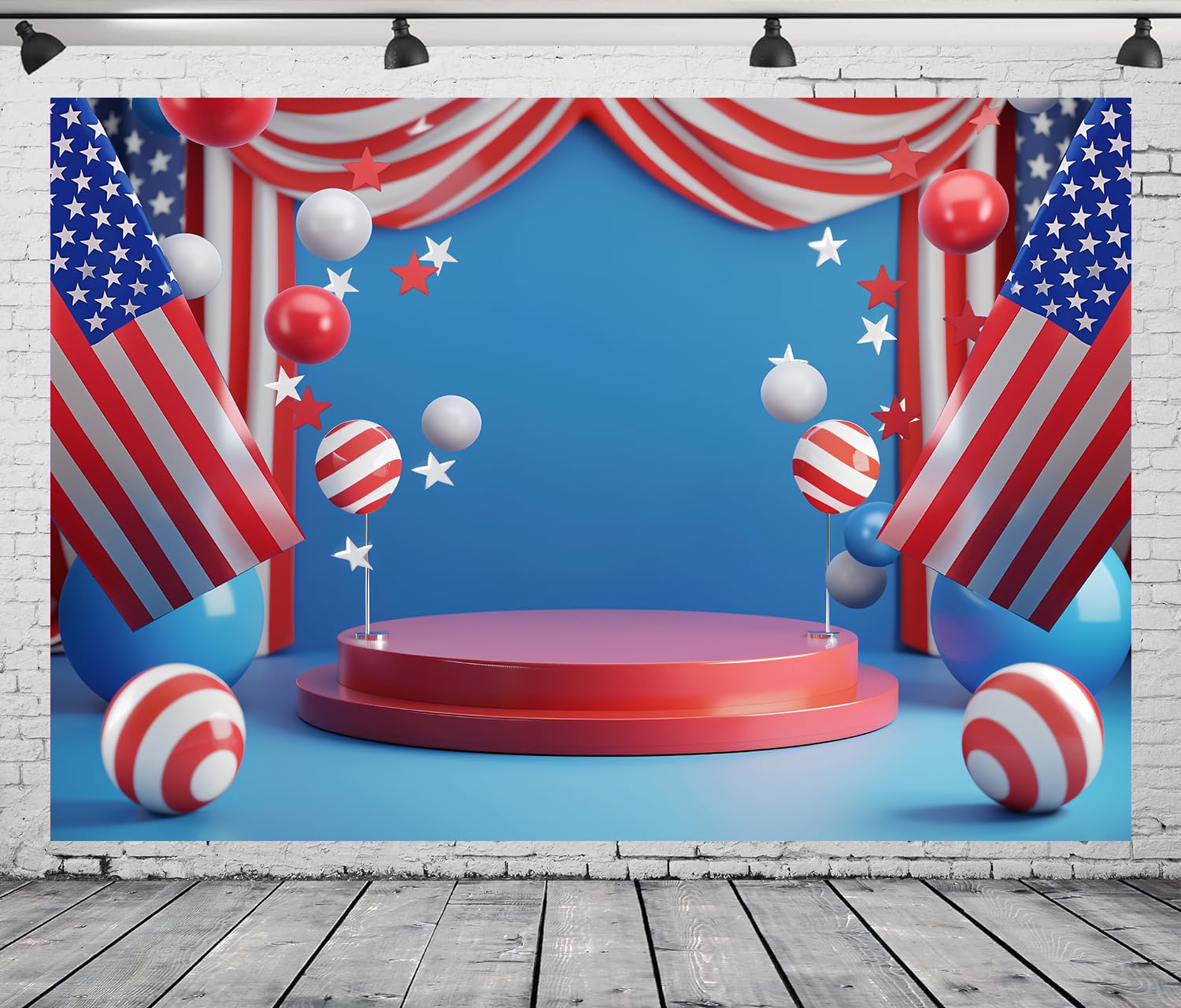 DePhoto 7x5FT Independence Day Backdrop 4th of July Backdrop American USA Flag Background Awarding Platform for Patriotic Soldier Decor Vinyl