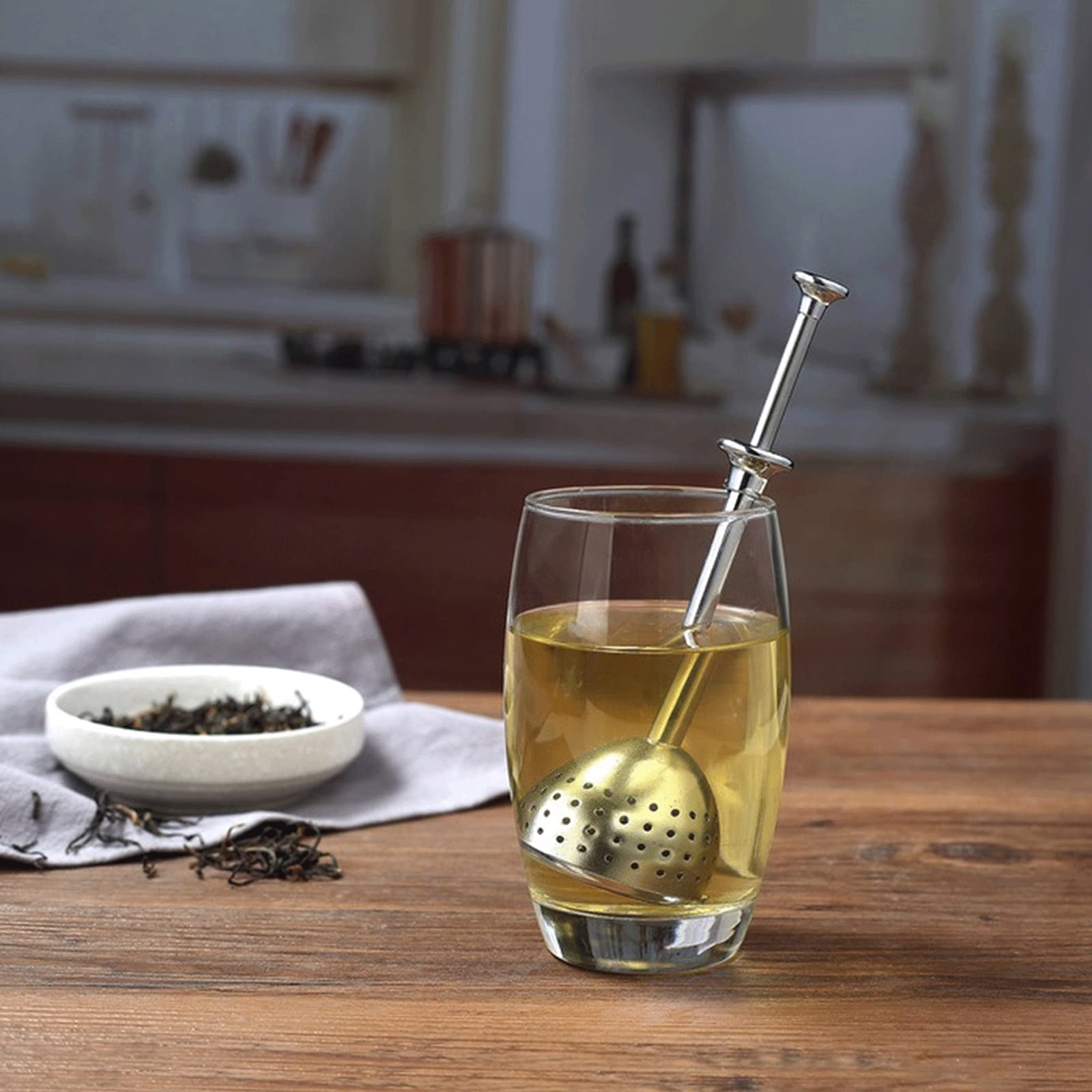 Colador de té portátil, herramienta de cocina para el hogar, infusor de acero inoxidable, fácil de limpiar, retráctil, reutilizable, mango largo
