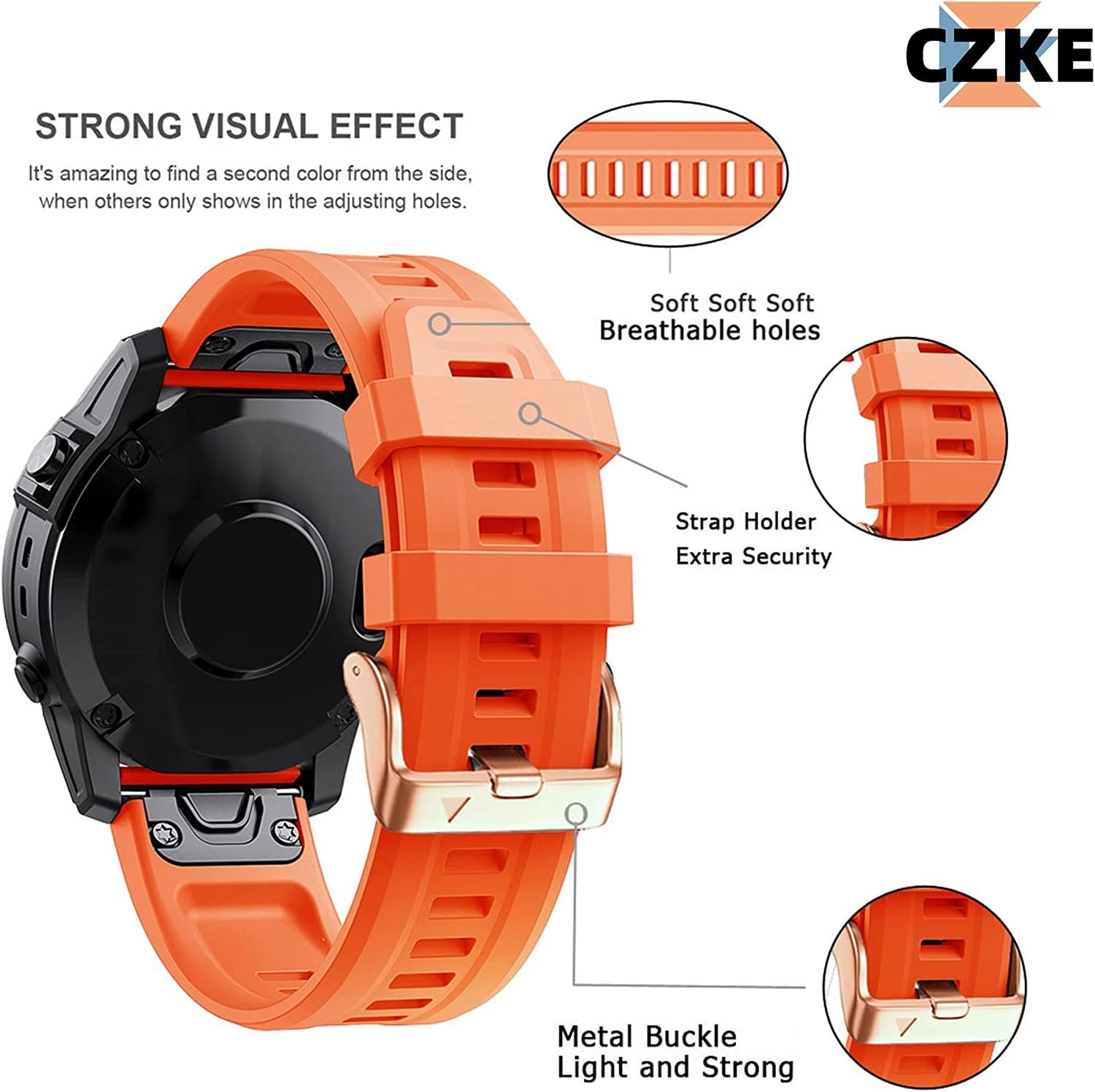 Zamiennik paska do zegarka Garmin Fenix ​​5S/5S Plus/6S/7S/Instinct 2S/D2, pasek Quick-Fit z miękkiego silikonu z klamrą w kolorze różowego złota, oddychający, wodoszczelny pasek