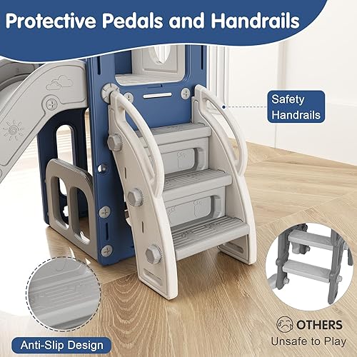 Miniatura 3 de Kinsuite Tobogán 6 en 1 para niños pequeños de 1 a 3 años, juguetes de escalada para interiores, tobogán para niños pequeños con aro de baloncesto,