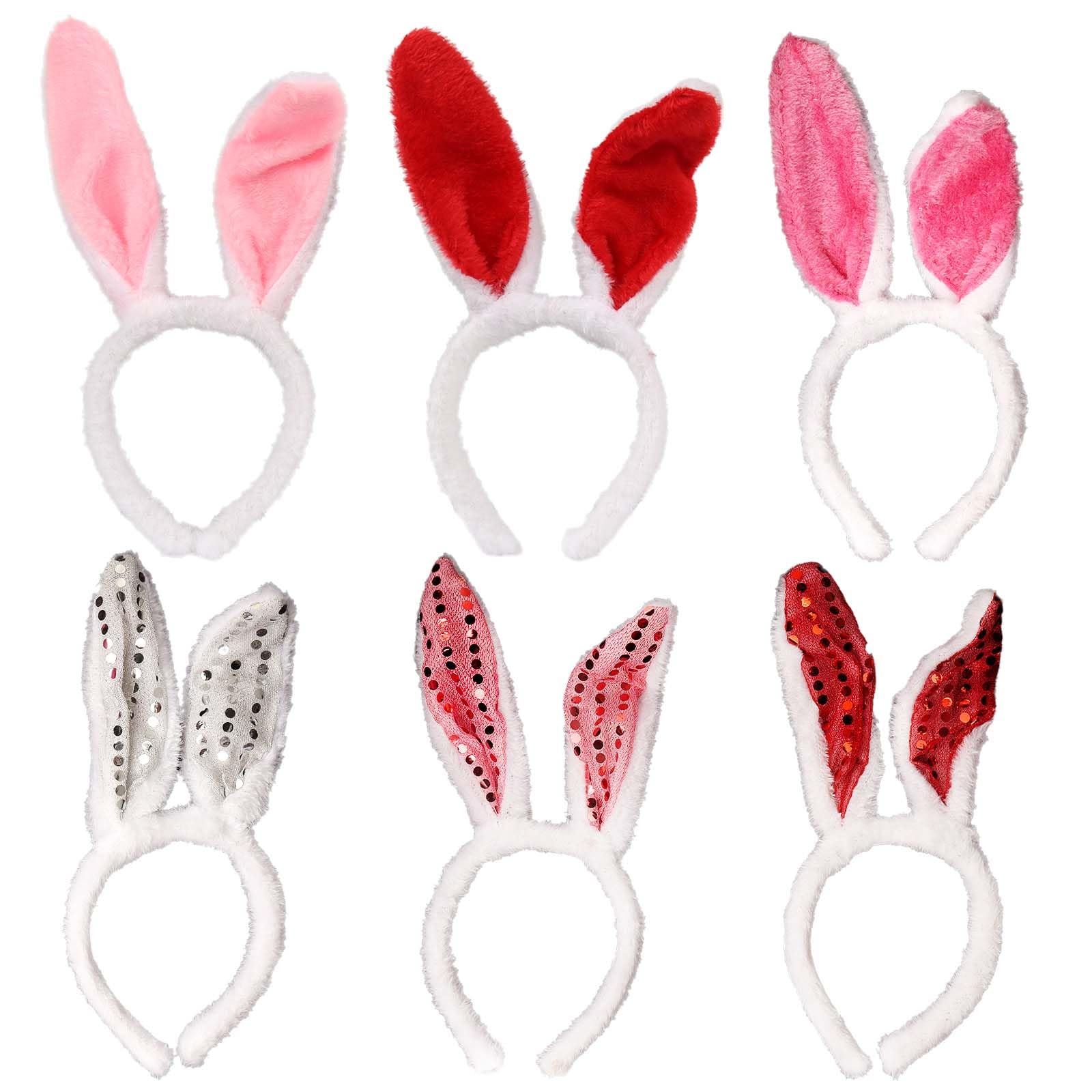 hhdatc Bunny Ears Headband,Plush Muticolor Easter Rabbit Ears Cosplay Costume Accessories for Adults(6 Pcs)