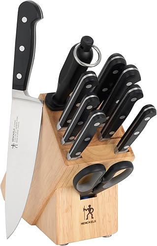 HENCKELS Classic Razor-Sharp - Juego de 11 bloques de cuchillos, cuchillo de chef, cuchillo de pan, tenedor y cuchillo de trinchar, diseño alemán