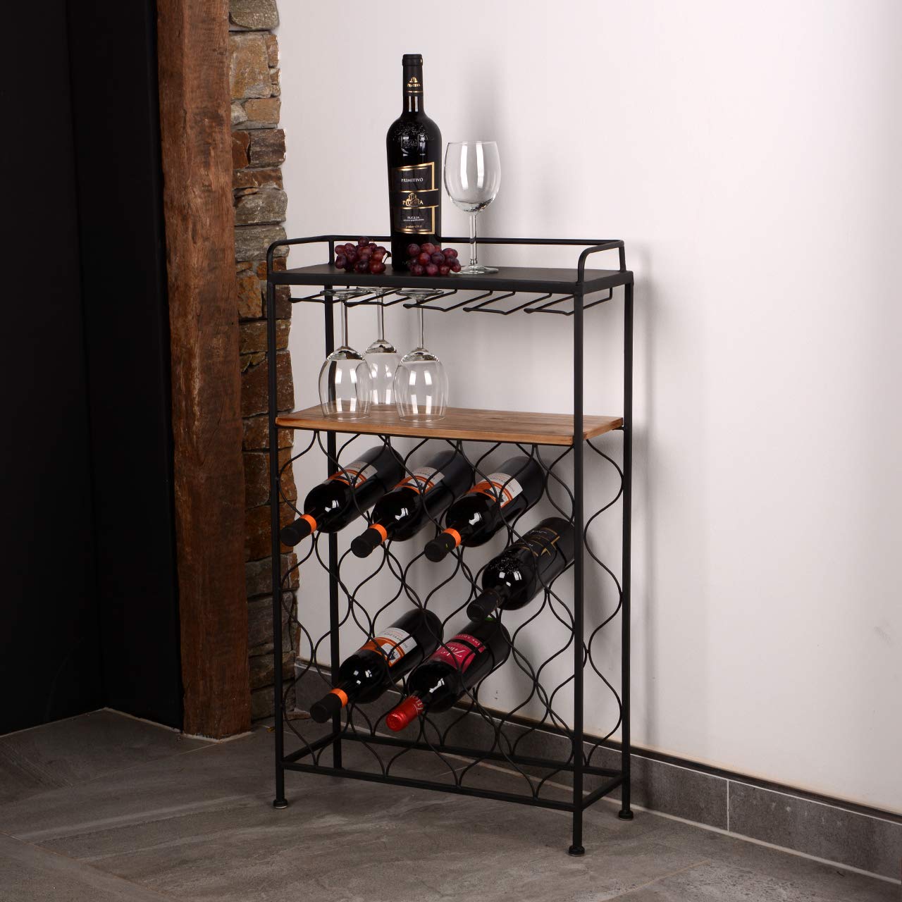 RM Design Porte-bouteilles en métal pour 18 bouteilles de vin / d'eau noir