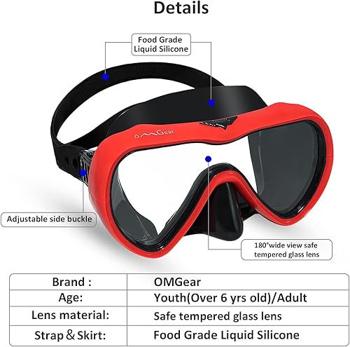 Miniatura 2 de OMGear - Gafas de natación con cubierta para la nariz, máscara de buceo y esnórquel, máscara para niños y adultos, máscara de esnórquel para buceo