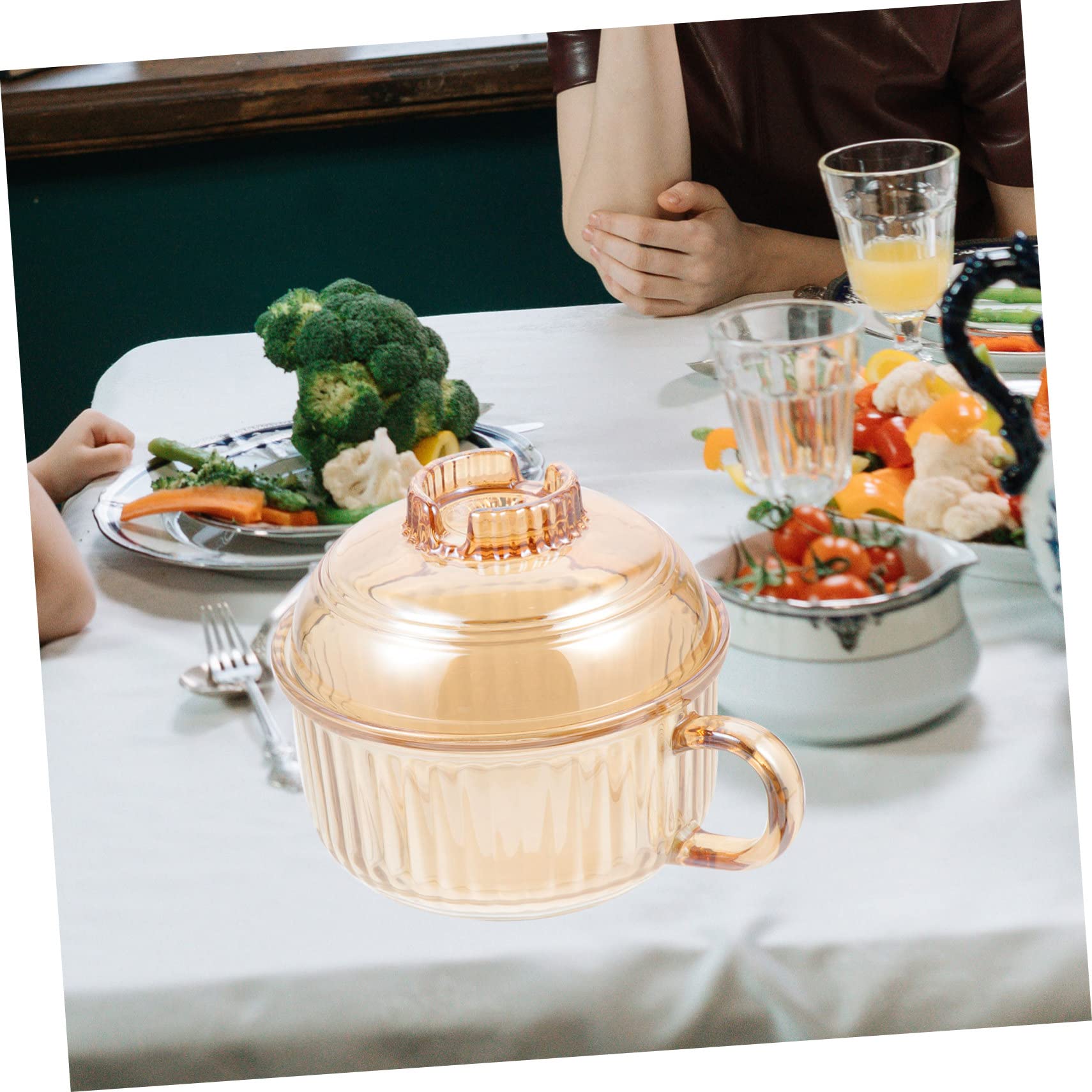 Tazón de Vidrio Marrón con Diseño Delicado y Apariencia Simple para Sopa con Tapa, Multifuncional y Fácil de Limpiar, Adecuado para Familias y Restaurantes