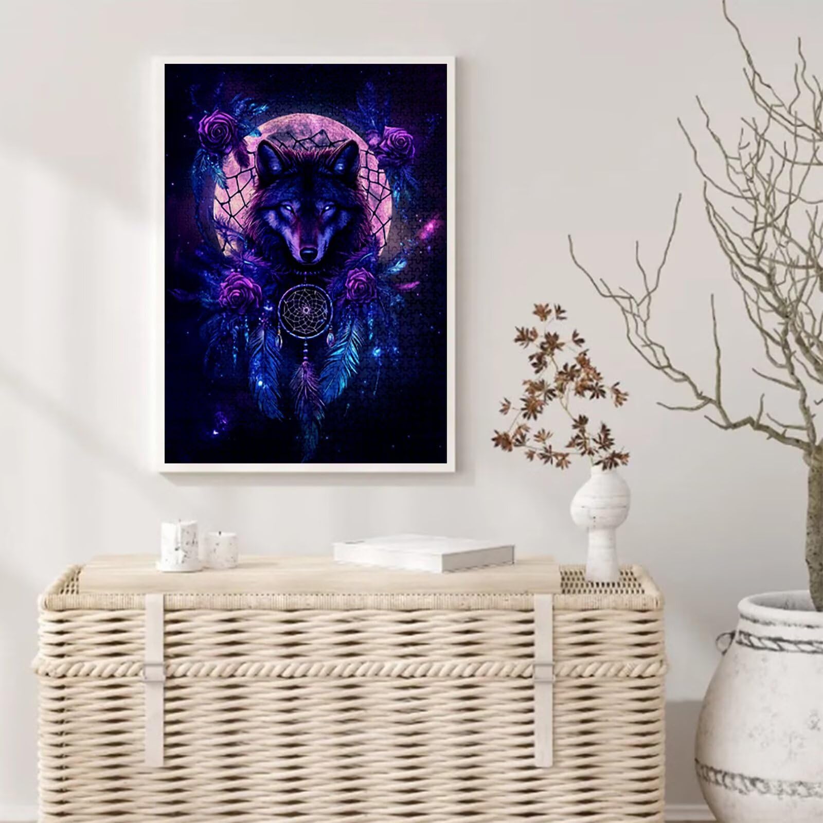 Puzzle wilka dla dorosłych, 5000 elementów, łapacz snów, puzzle dla dorosłych, dla początkujących, kolorowe puzzle 5D, plakat z pudełkiem na prezent, do dekoracji pokoju, salonu, prezent dla kobiet