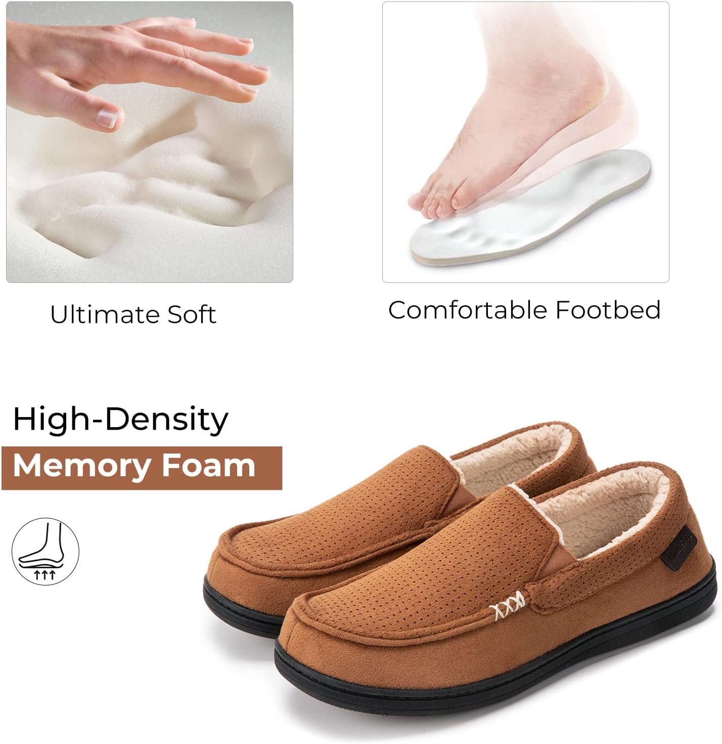 HomeTop Men's Classic Moccasin Slippers Comfy Memory Foam Indoor House Shoes - Image 6