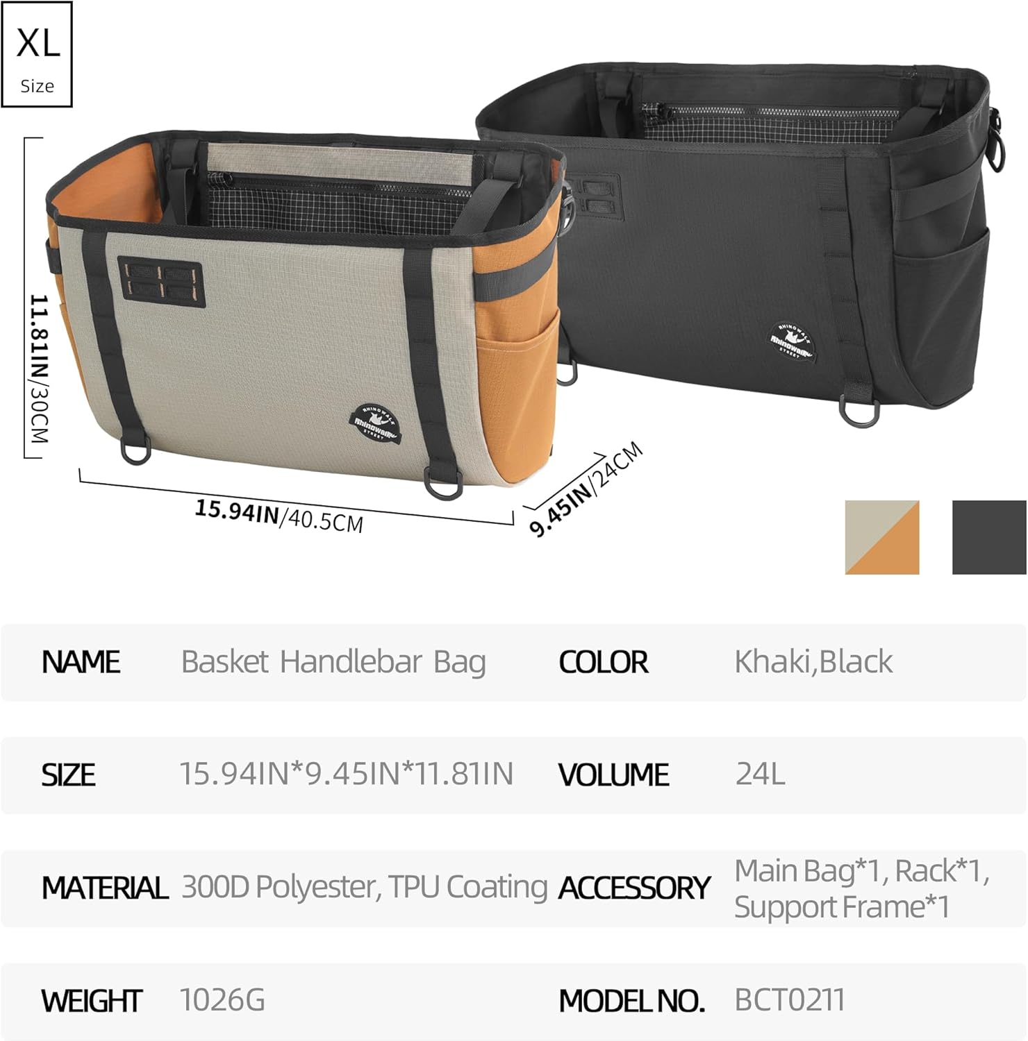 Rhinowalk Bike Basket Bag for Brompton Folding Bike, 24L Waterproof Bike Carrier with Quick Release Mount, Laptop Pocket & Pet Friendly Bicycle Basket (Black, 24L)