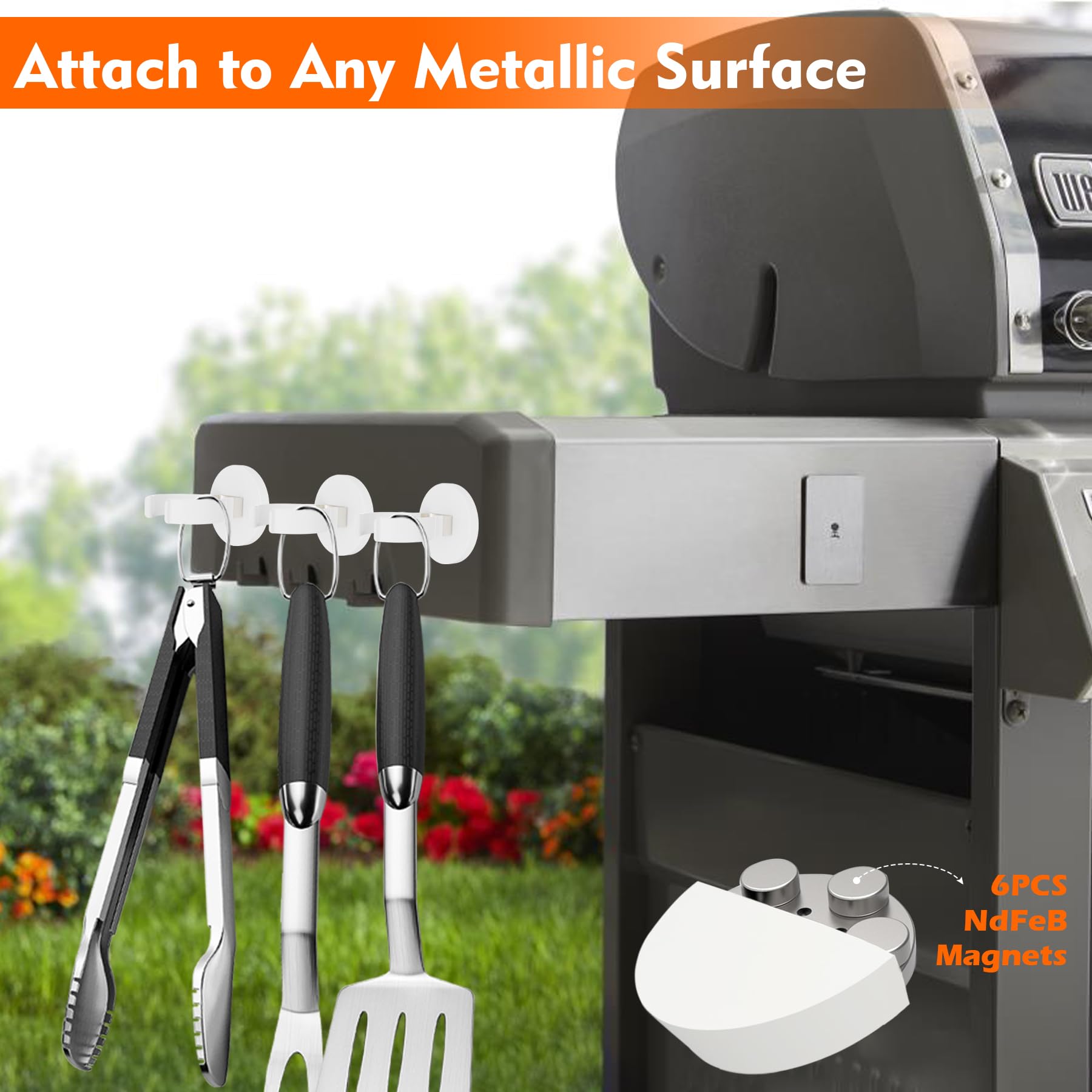 MUTUACTOR 2PCS Magnetic Hooks,Universal Heavy Duty Hooks for Flashlight Holder,Anti-Slip Large Opening Magnets White Flexible Clamps for Garage Kitchen Basement Outdoor Shed Tool Organize and Storage