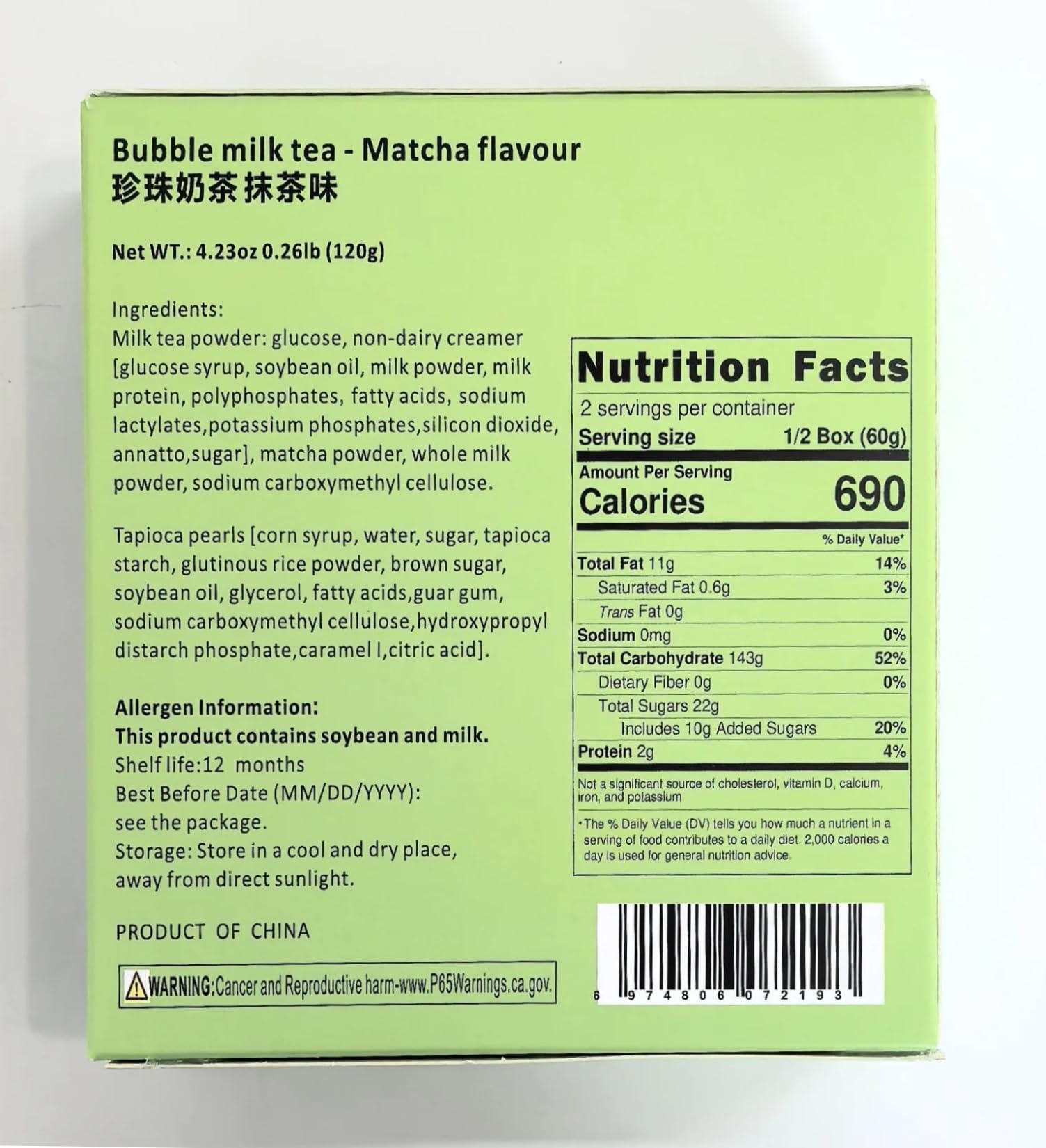 TYM Bubble Thé Saveur Matacha, Oolong à la Péche, Earl Grey, Thé Assam 120g (2 portions)/Boite - Livraison Gratuite France (3 boites, Saveur matcha)