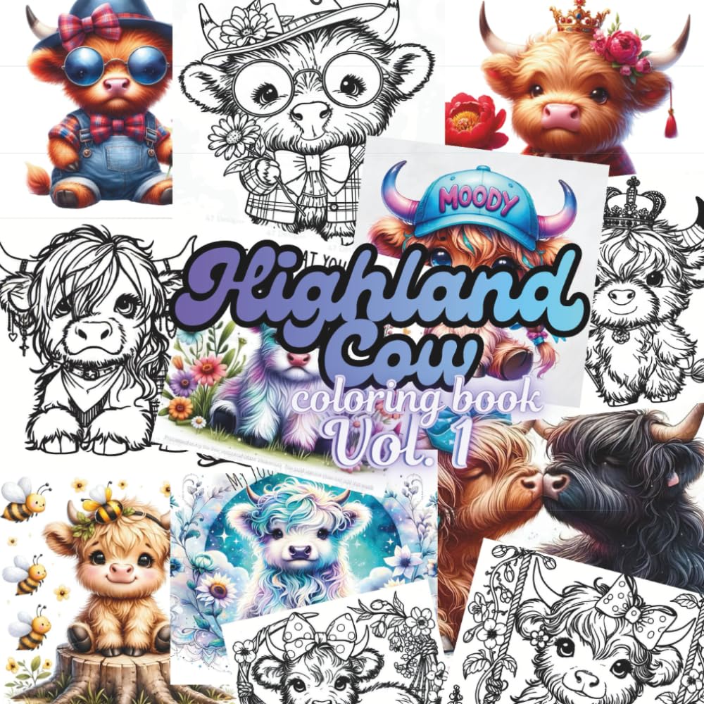 Highland Cows Coloring Book Vol. 1: Whimsical Pages of Cute Shaggy Cows, Scenic Highlands & Relaxing Creativity for All Ages (Highland Cow Coloring Series)