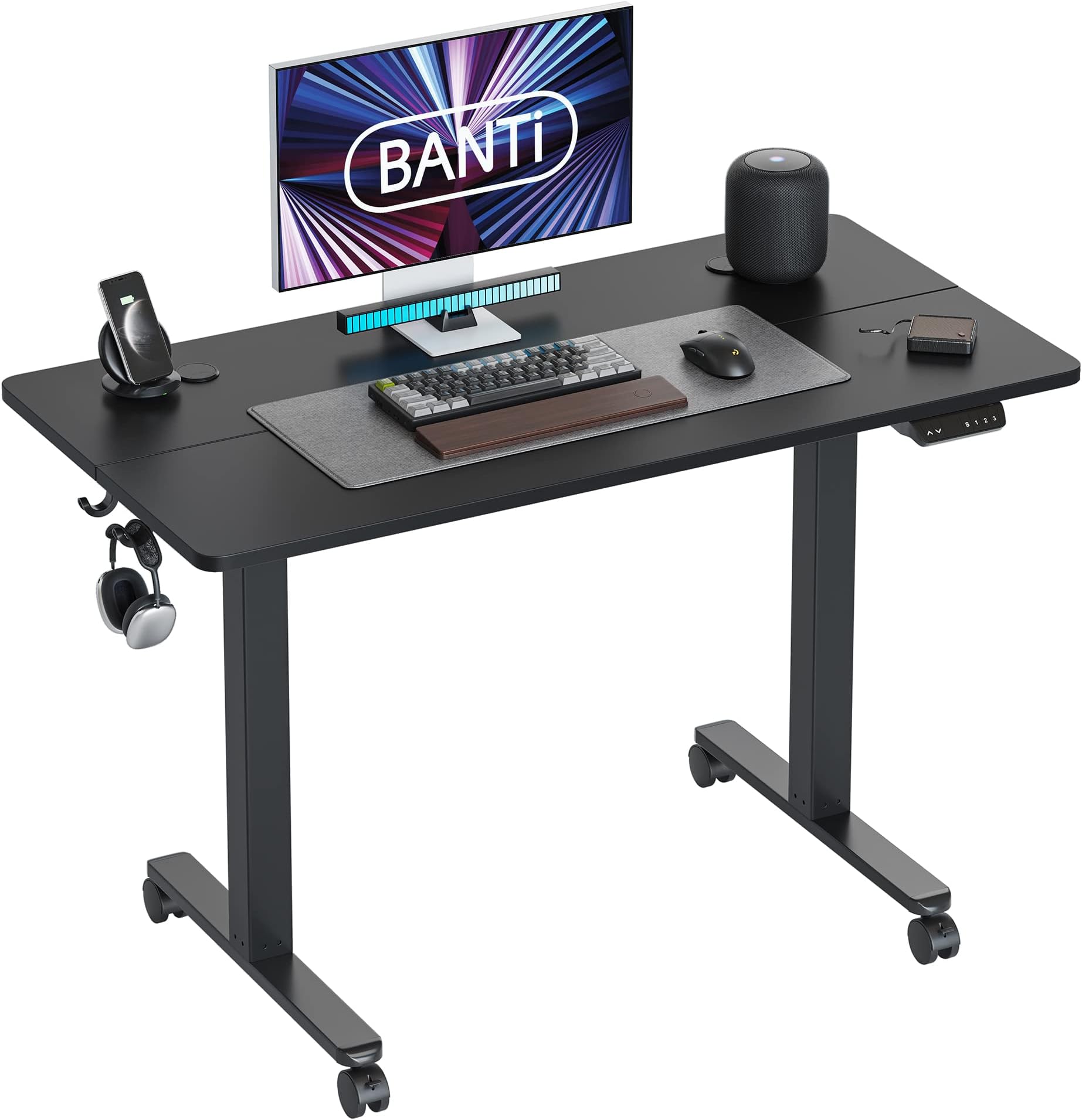 BANTI Height Adjustable Electric Standing Desk, 48 x 24 Inches Sit Stand up Desk, Memory Computer Home Office Desk, Black (B-DJ-48BK)
