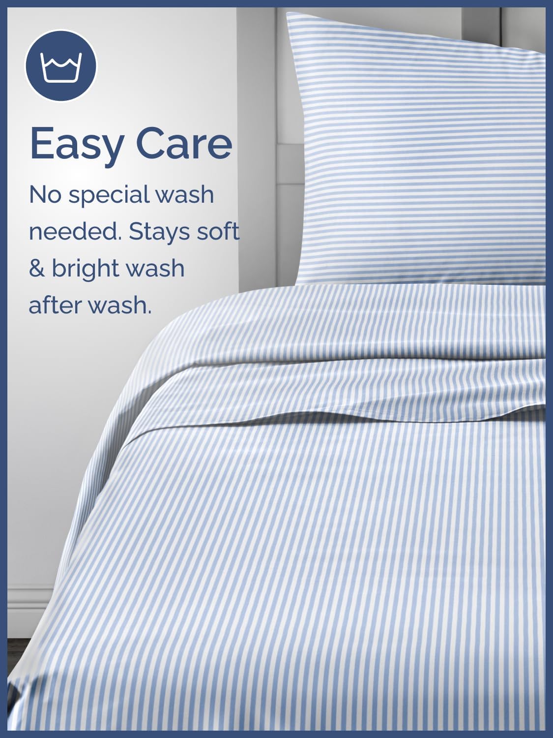 Kids Queen Size Blue Striped Sheets - 4 Piece Blue Stripe Sheet Set - Nautical Themed Bedding - Ultra-Soft & Cozy - Breathable & Machine Washable - Sky Blue Bed Set for Boys, Girls, Teens & Toddlers - Image 5