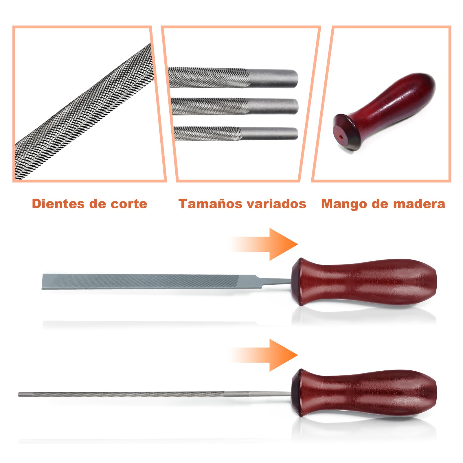 MORROWIND Kit de Afilador de Motosierra, 9 Piezas con Limas Redondas Planas de 4/4,8/5,5 mm, 6 Pulgadas, Calibre de Profundidad Y Calibre de Verificación Rápida, Naranja