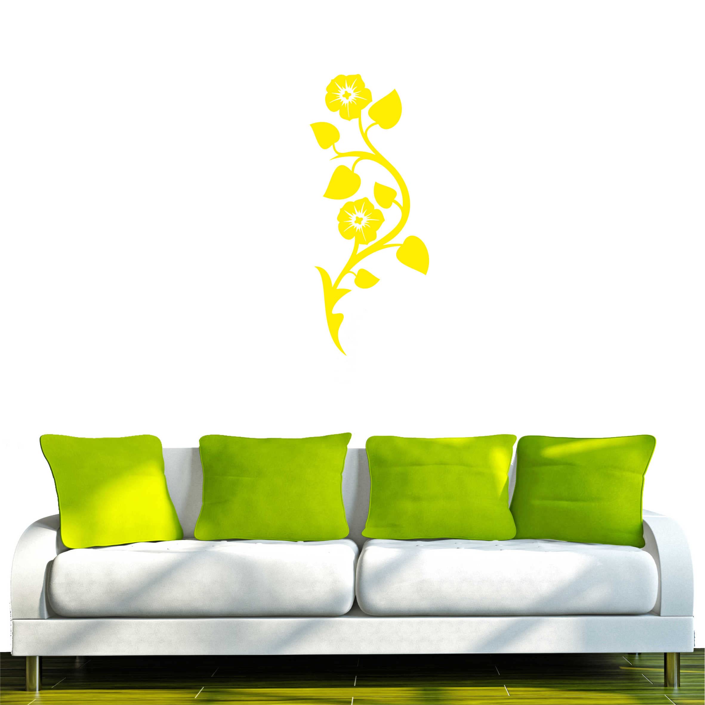 INDIGOS UG - Decalcomanie da muro - adesivi da parete - Murale - f349, splendido ramo di foglie con fiori, 160 x 68 cm, colore giallo, - Decorazione per soggiorno, camera dei bambini, ufficio, scuola