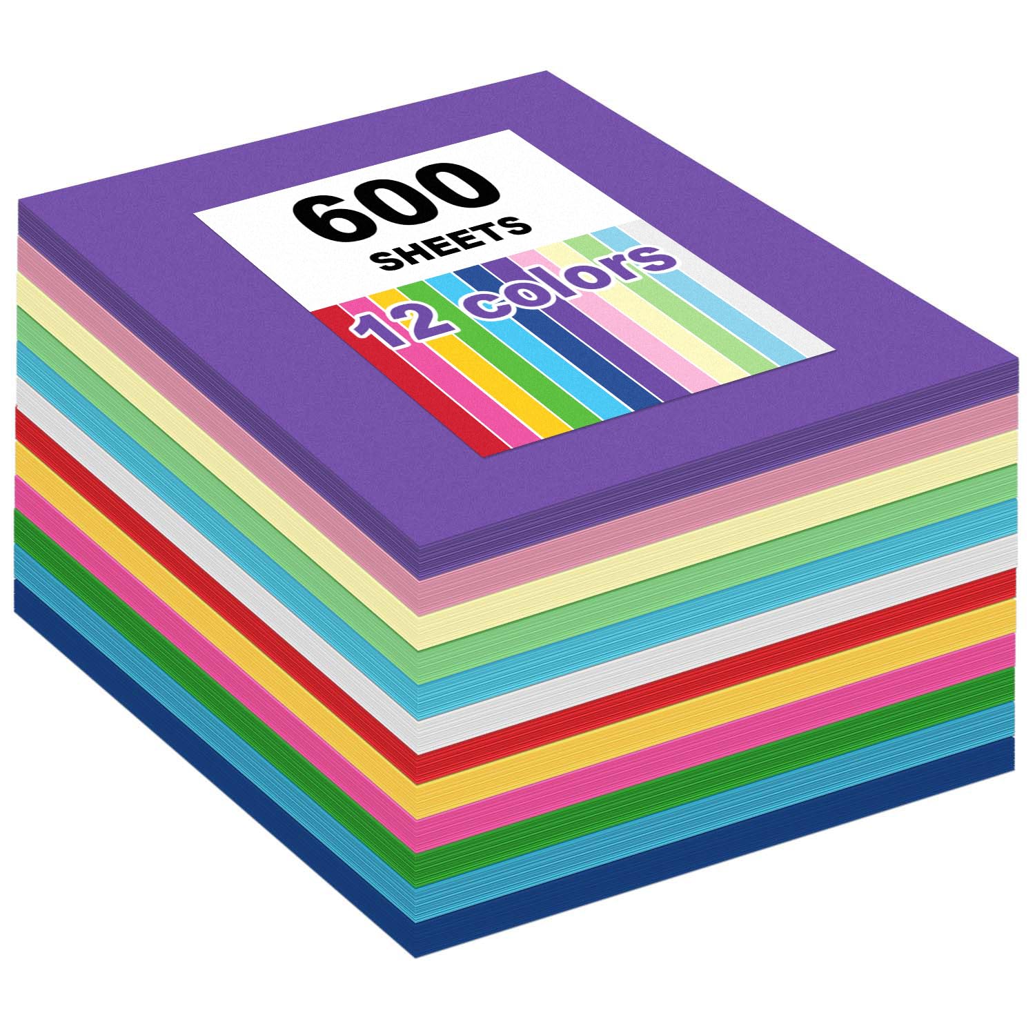 600 Sheets Construction Paper Assorted Colors for Art Craft Drawing 12"x 17.3", 80gsm Colored Craft Paper Medium Weight for Arts Party Decoration