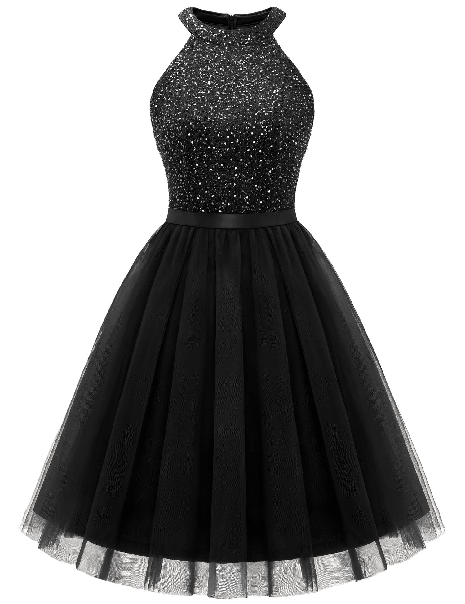 Dressystar Women's Sequin Short Prom Dress Sparkly Halter Tulle Cocktail Party Homecoming Dresses