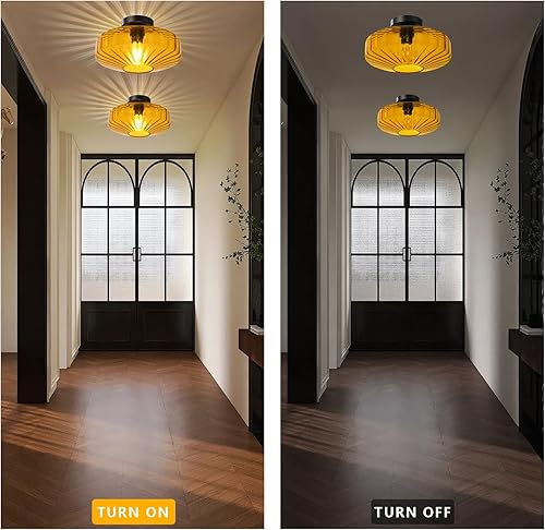 Miniatura 5 de Lámpara de techo semiempotrada, lámpara de techo vintage de 11.8 pulgadas, 1 luz de mediados de siglo, moderna cerca del techo con pantalla de