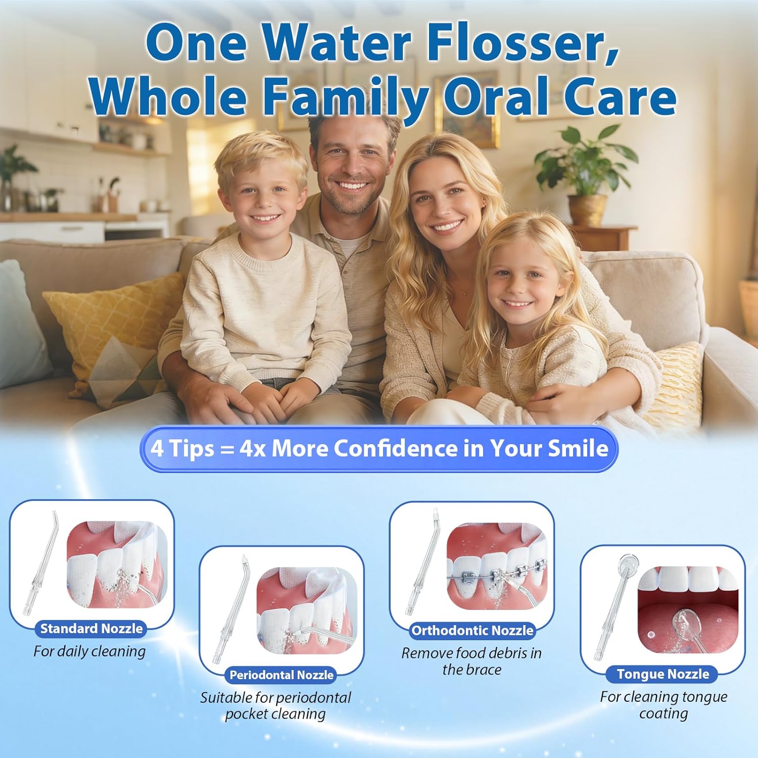 Portable Water Flosser Cordless - 4 Cleaning Modes & 50-Day Long Battery Life, IPX7 Waterproof Compact Design, Type-C Charge Oral Irrigator for Travel/Home/Office, Ideal for Sensitive Gums & Braces