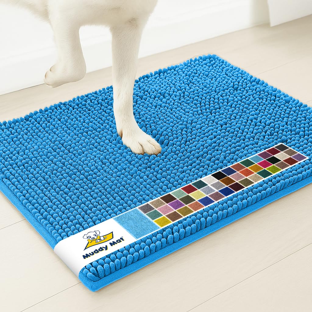 Muddy Mat® | Super Water Absorbent Door Mat Indoor, Microfiber Quick Dry Chenille Entryway Rug, Slip Resistant Front Door Mat, Indoor Mats for Entryway, Machine Washable Pet Rug, Sky Blue 16"x24"
