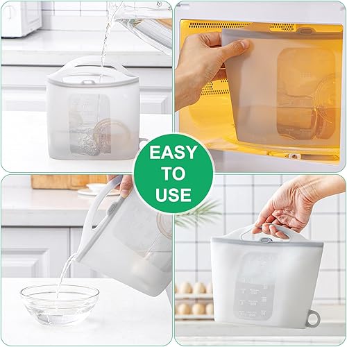 Miniatura 6 de DOYOQI Paquete de 2 bolsas esterilizadoras de vapor de silicona para microondas, bolsas de vapor reutilizables de 1.5 L para el hogar y los viajes,