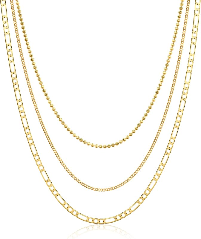Tewiky Layered Necklaces for Women 14k Gold Plated Chain Necklace Set
