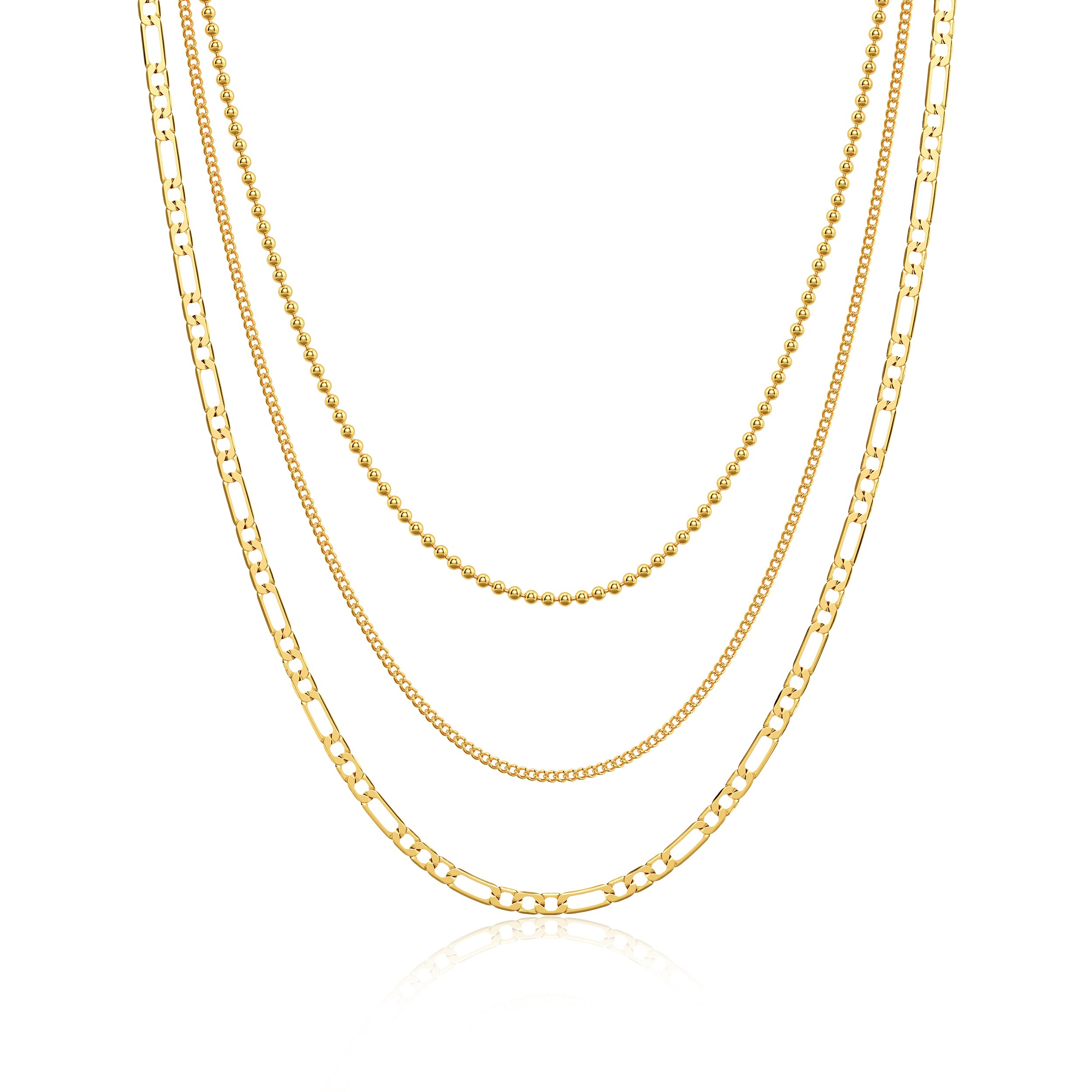 Tewiky Layered Necklaces for Women Non Tarnish- Chunky 14k Gold Plated Herringbone/Snake/Rope/Box/Cuban Link Chain for Women Waterproof Layering Stack Choker Necklace Trendy Dainty Tarnish Free Jewelry Set