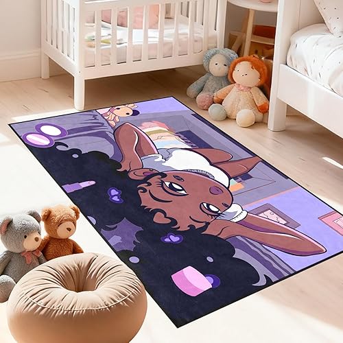 Vista 66 de Alfombras de Niñas Negras Afro para Sala de Estar Alfombras Moradas Dormitorio Decoración Mágica del Hogar Arte Música Niña Sofá Tapetes de Piso