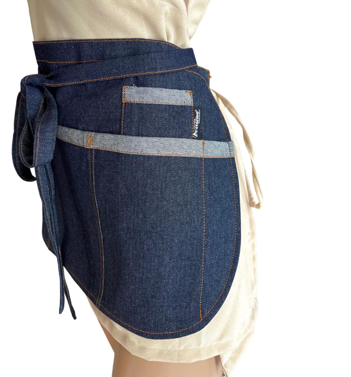 Tablier court pour jeans de cuisine, 20 pièces, broderie gratuite, pour bar, restaurant, hôtel, uniforme de travail, homme, femme, fabriqué en Italie, Noir Jeans, Taille Unique