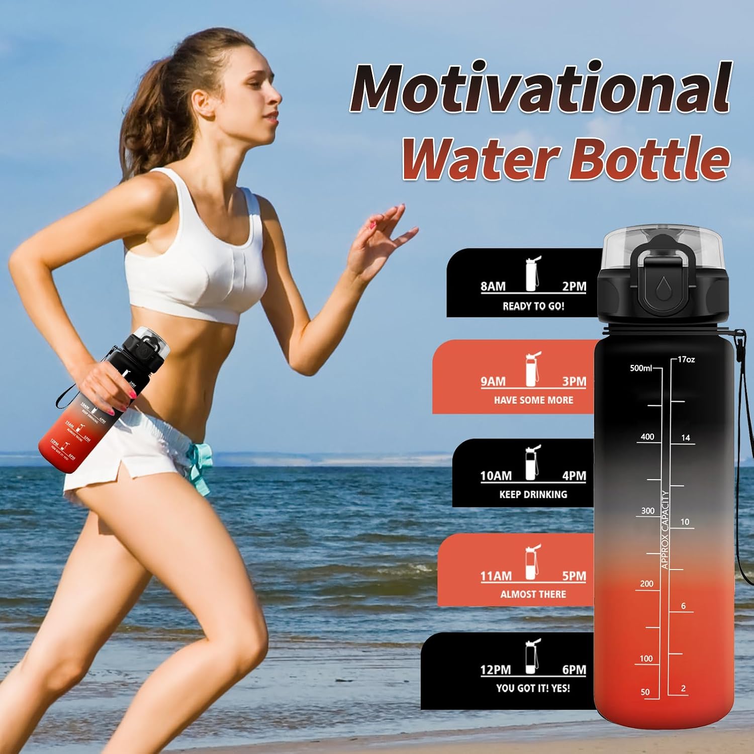 Bouteille d'eau de motivation 500 ml, bouteille avec filtre, bouteille d'eau anti-fuite, b - Mise en situation et utilisation