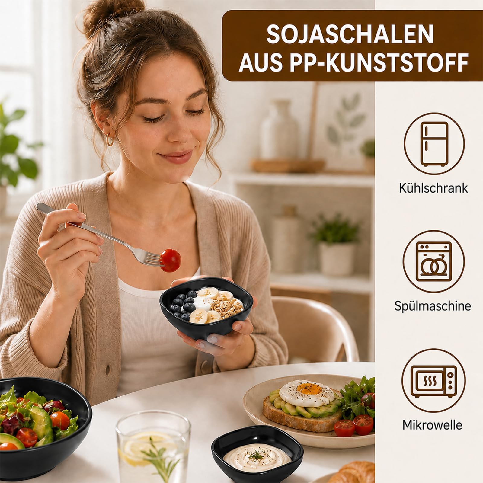 50 cuencos para salsas de 130 ml, cuencos pequeños de paja de trigo y polipropileno, cuencos cuadrados para aperitivos de 9,5 x 9,5 x 4 cm para salsas, postres, guarniciones, fiestas, cocina y