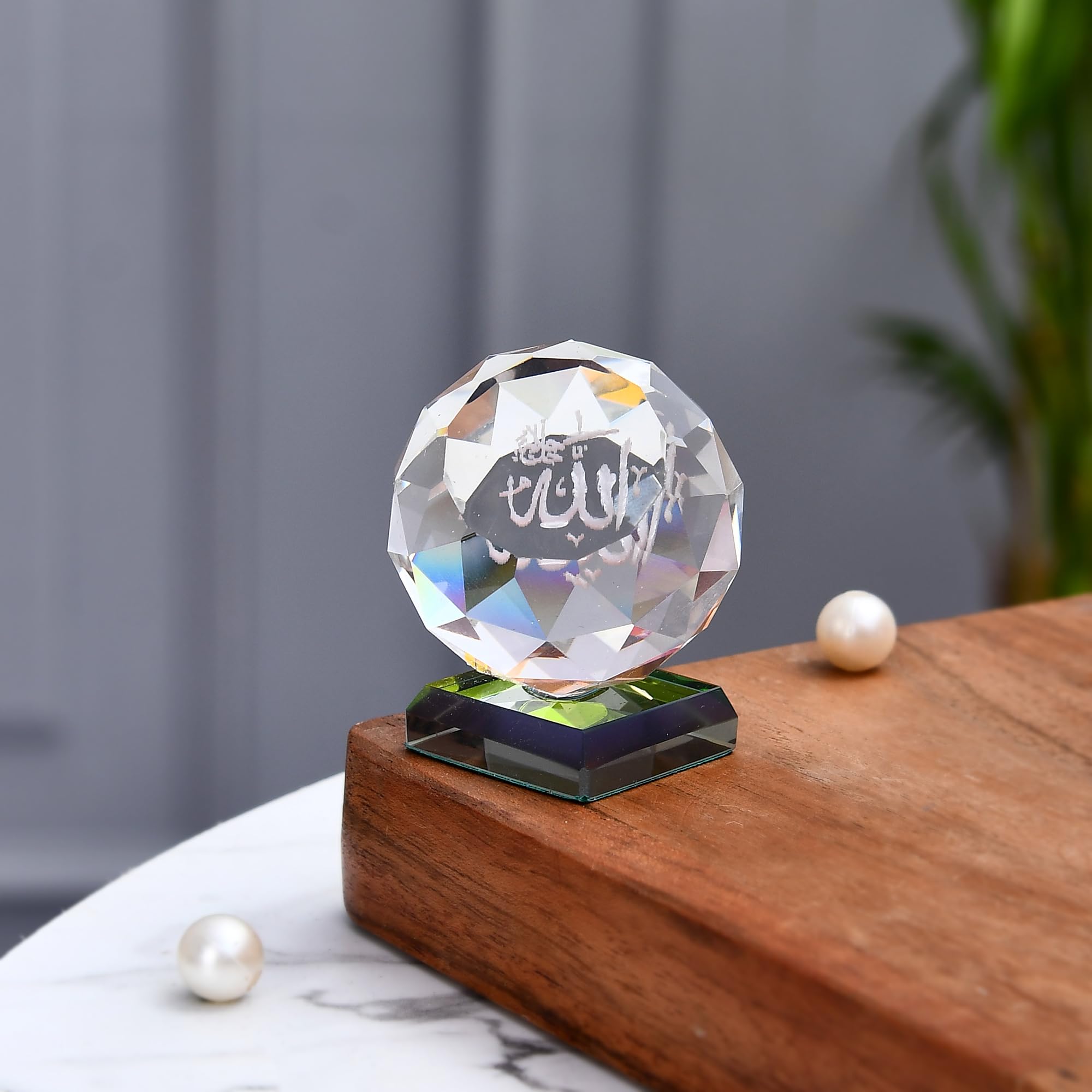 KhwajaDarbar Islamic Collectible Diamond Shape Glass Crystal - Holy Name Allah 3D Holographic Print