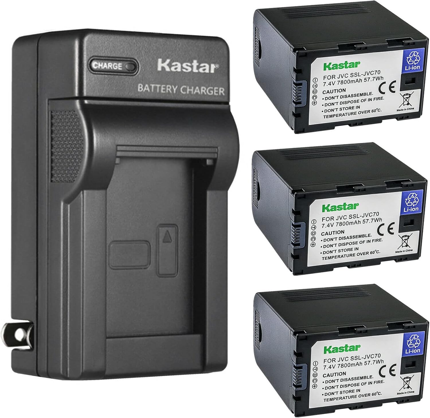 Kastar 3-Pack Battery and AC Wall Charger Replacement for JVC GY-HM600, GY-HM600E, GY-HM600EC, GY-HM620U, GY-HM650, GY-HM650U, GY-HM650SC, GY-HM660U, GY-HM660SC Cameras and DT-X Monitors
