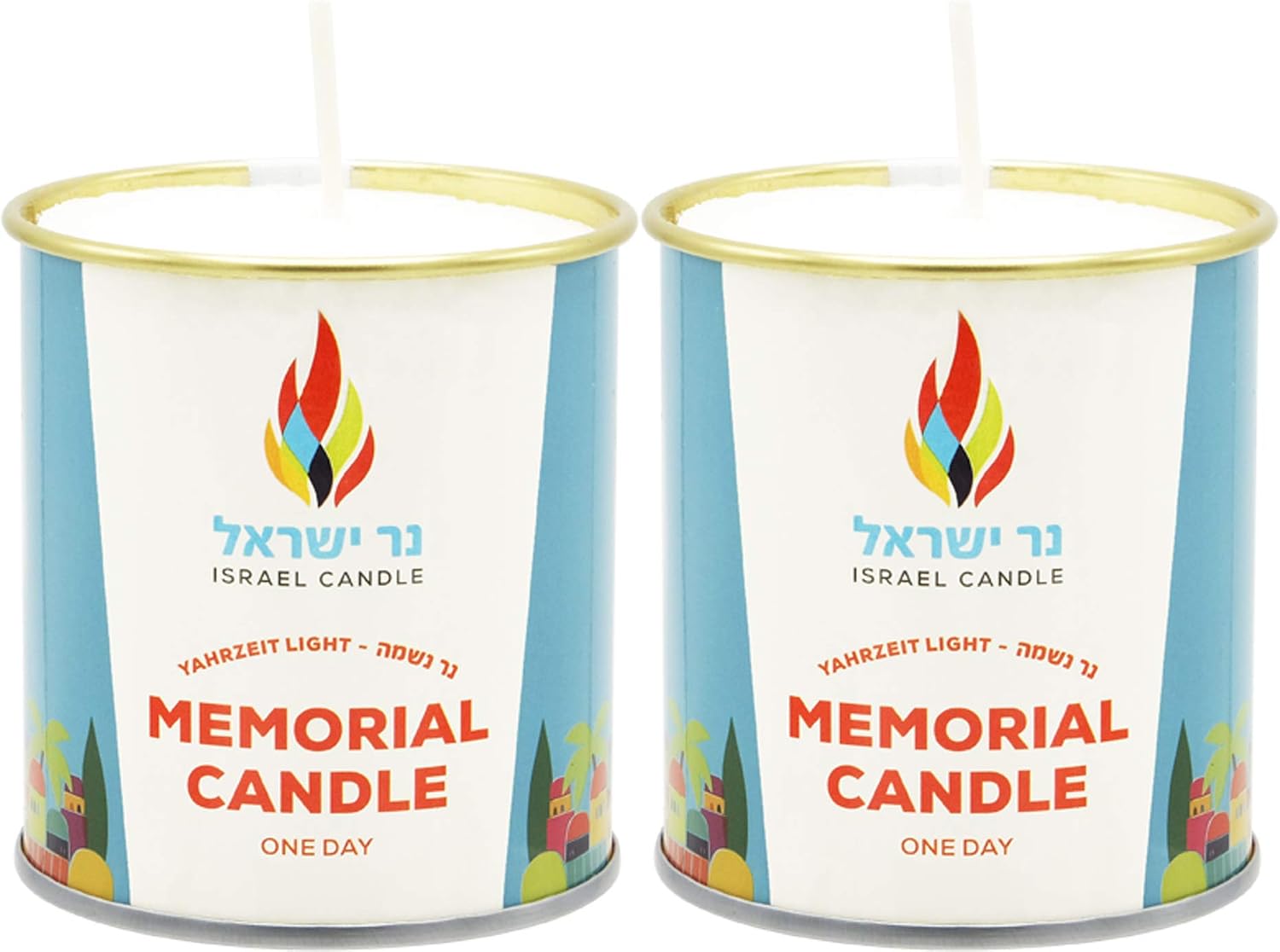 1 Day Yahrzeit Candle - (2 Pack) - 24 Hour Yahrtzeit Memorial and Yom Kippur Candle in Tin Cup Holder