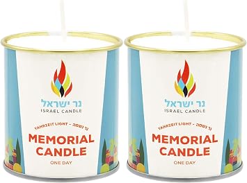 1 Day Yahrzeit Candle - 2 Pack - 24 Hour Yahrtzeit Memorial and Yom Kippur Candle in Tin Cup Holder