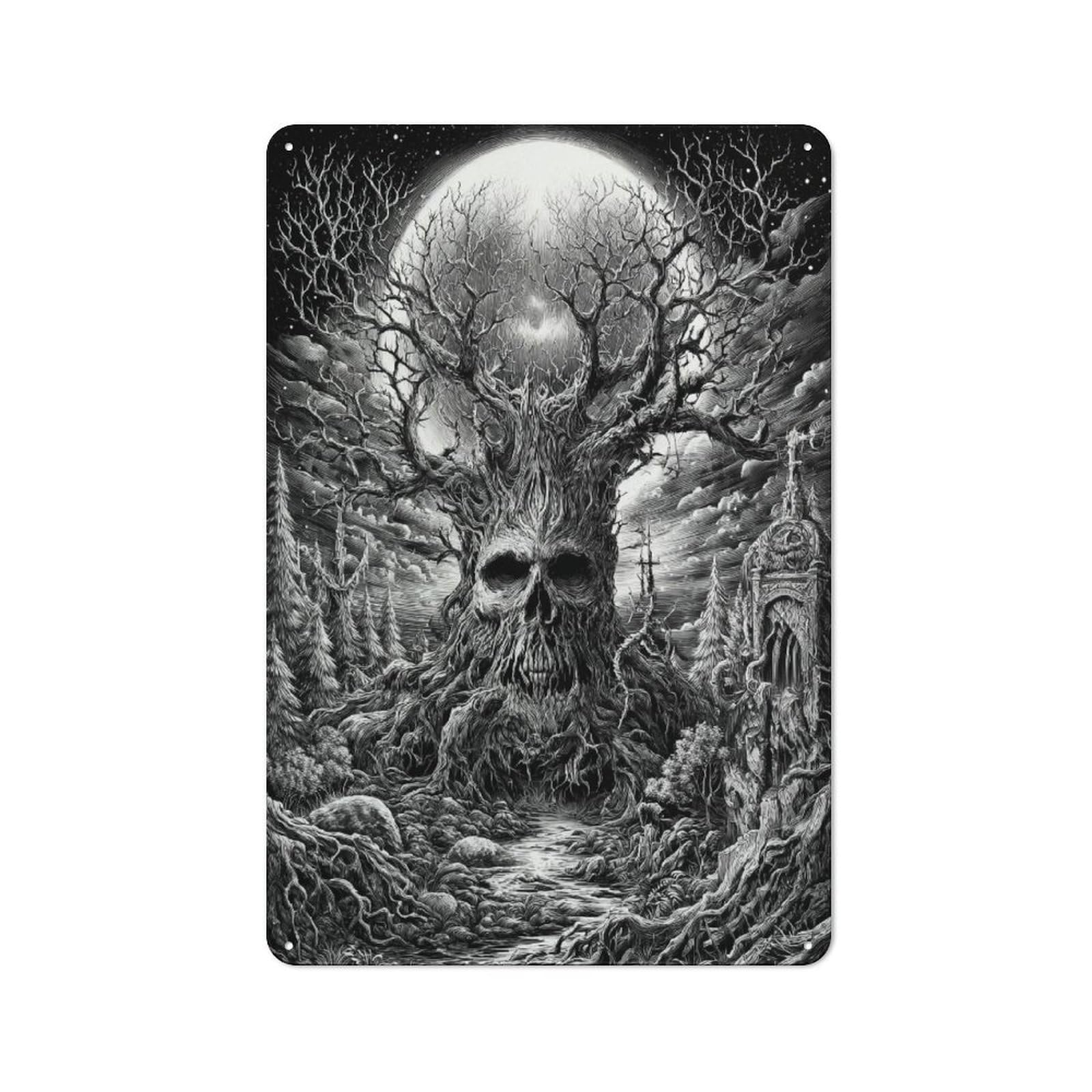 Junmoney Spooky Forest With Full Moon Smart Metal Wall Decor 30X20cm, Office Metal Sign For Office, Study, Studio Or Hallway