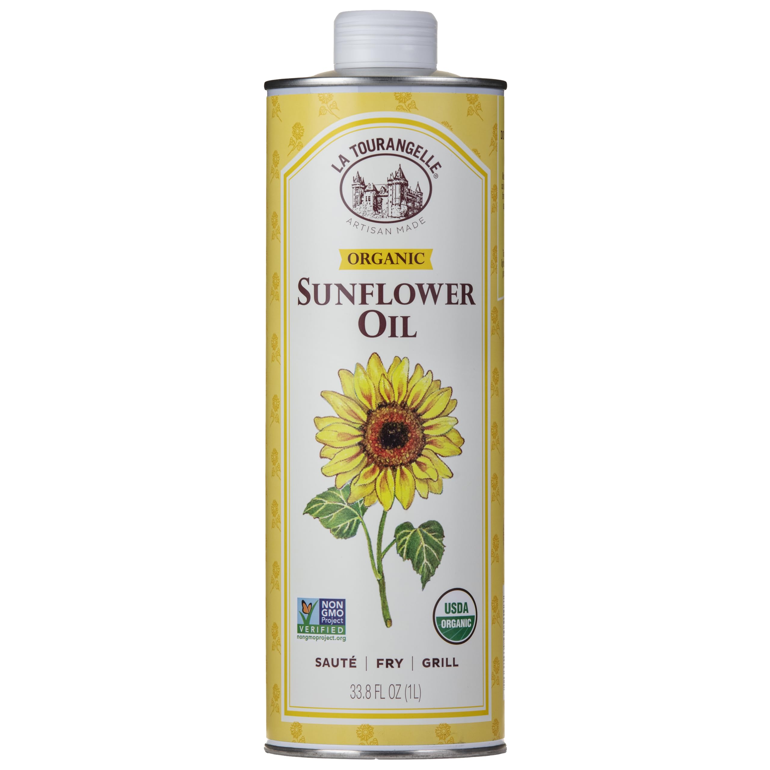 La Tourangelle, Organic High Oleic Sunflower Oil, Neutral Oil For Medium to High Heat Cooking and Skin Care, Non GMO, Pesticide and Chemical Free, 33.8 Fl OzUSDA Organic