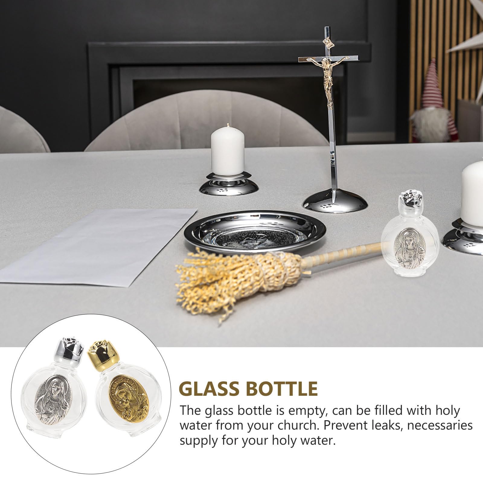 VILLCASE 2pcs Glass Holy Water Bottle, Decorative Bottles Holy Water Container, Religious Empty Oil Containers for Catholic Christian Party Church