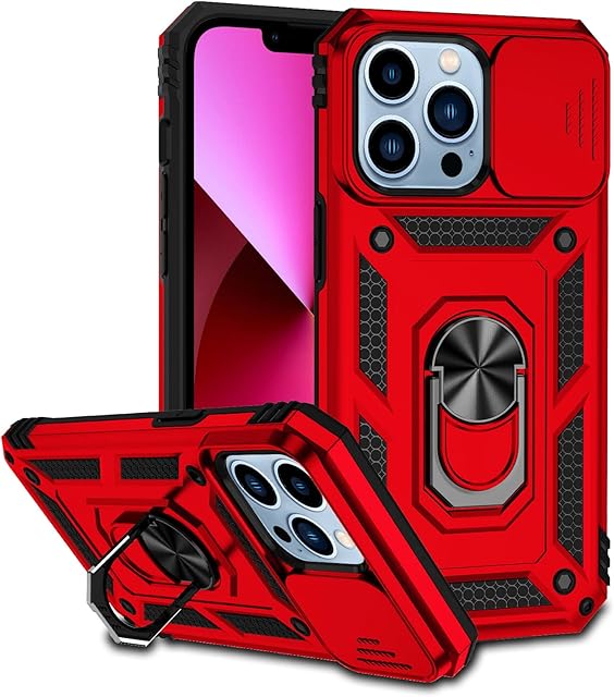 Hitaoyou iPhone 13 Pro Max Case, iPhone 13 Pro Max Case with Camera Cover & Kickstand Military Grade Shockproof Heavy Duty Protective with Magnetic Car Mount Holder for iPhone 13 pro max Red