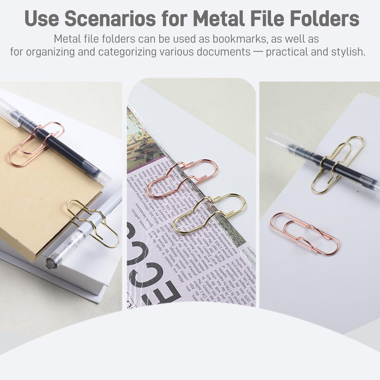 12er-Pack Stiftklammern aus Metall – Gold, Silber & Roségold Büroklammer-Stifthalter für Notizbücher, Tagebücher und Bürogebrauch