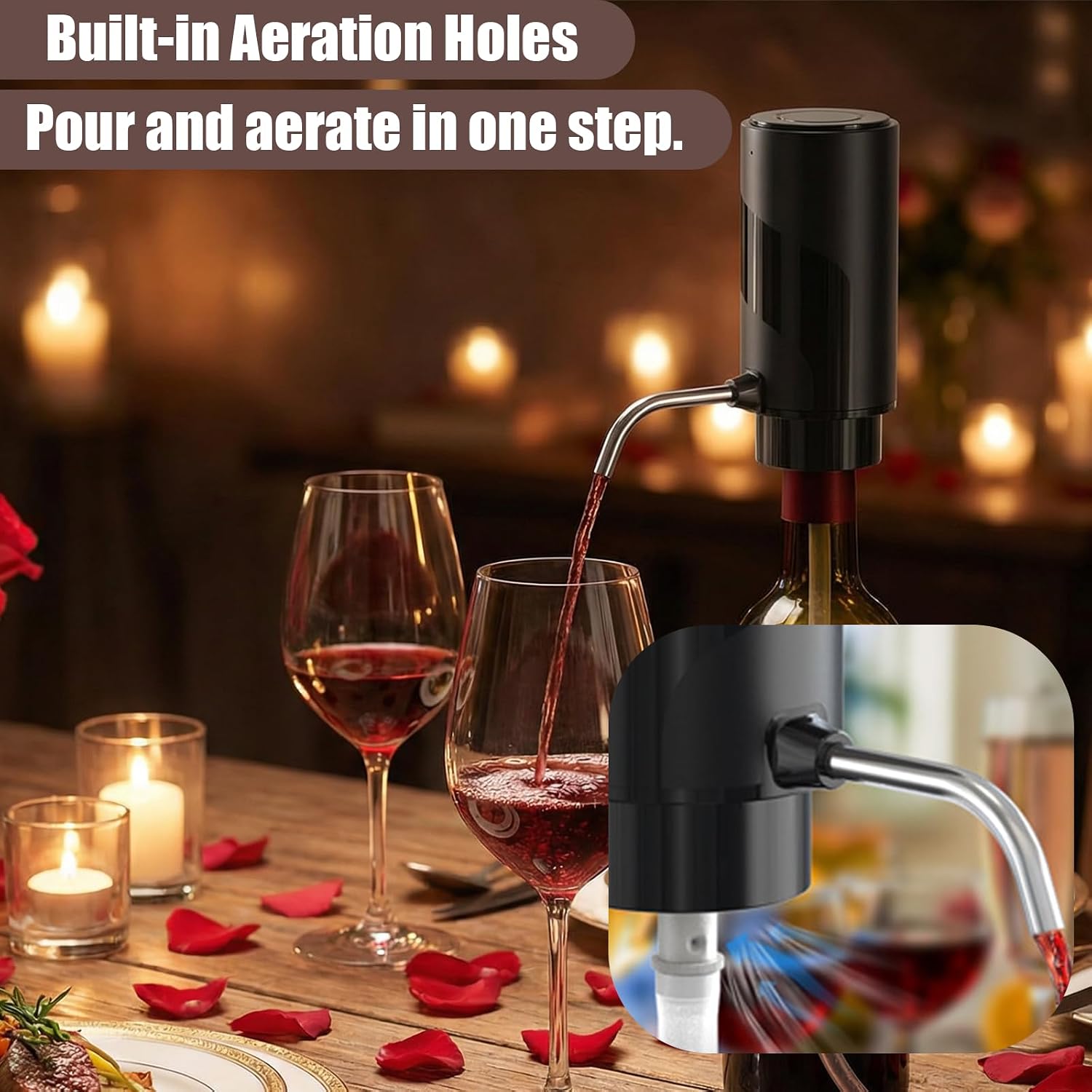 Electric Wine Aerator Pourer - Automatic Wine Decanter Dispenser, Wine Aerator for Wine Enthusiasts (Black)