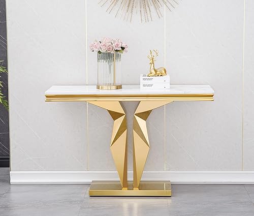 Miniatura 61 de SSLine Mesa de Centro Rectangular de Mármol Sintético para Sala de Estar, Mesa Central Moderna de Mármol Blanco de Lujo con Base de Diamante Mesa de