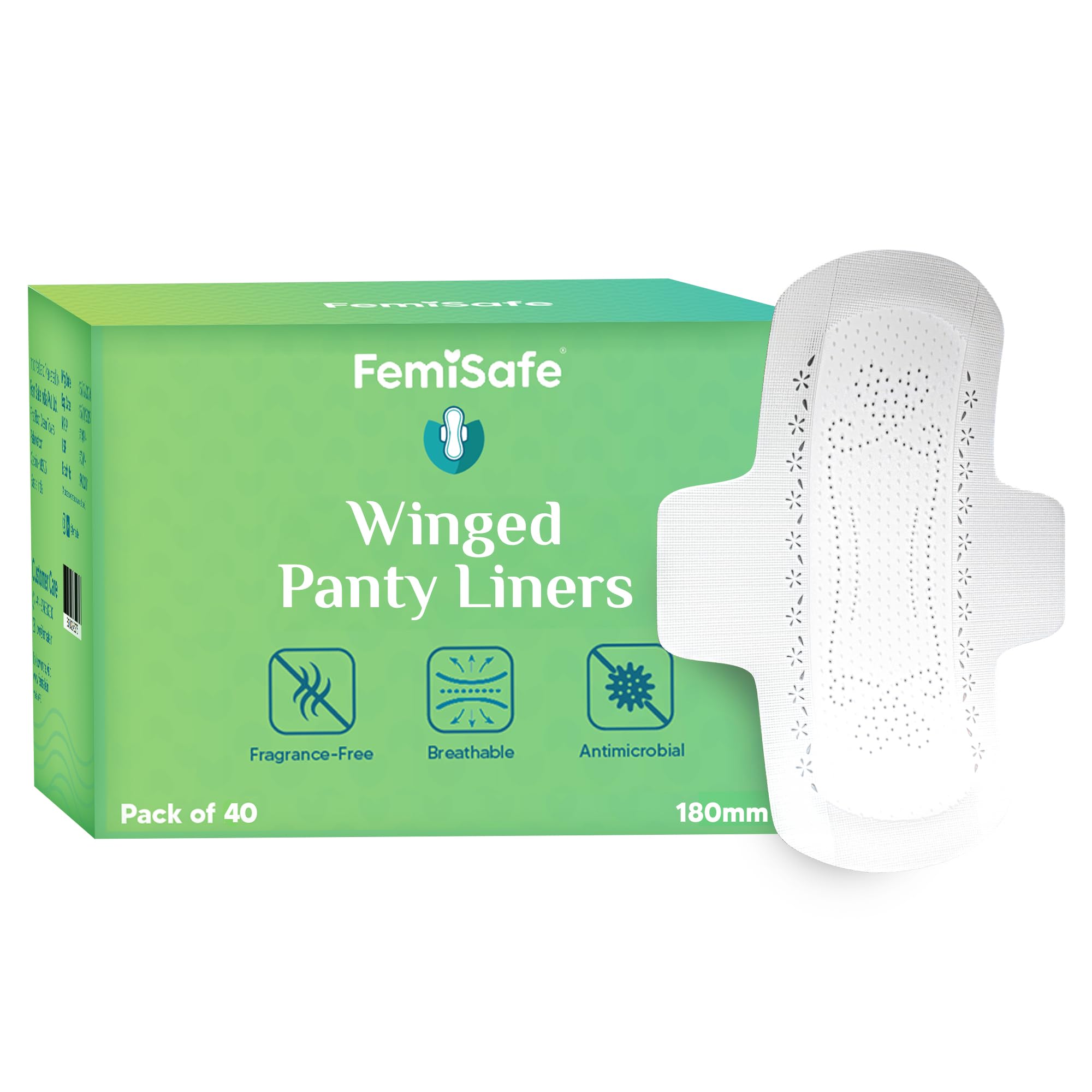 FemiSafe Winged Panty Liners for Women Daily Use 40 Liners |100% Cottony Soft & Fragrance-Free |Anti-Microbial Protection | Ideal for White Discharge, Spotting & Daily Freshness