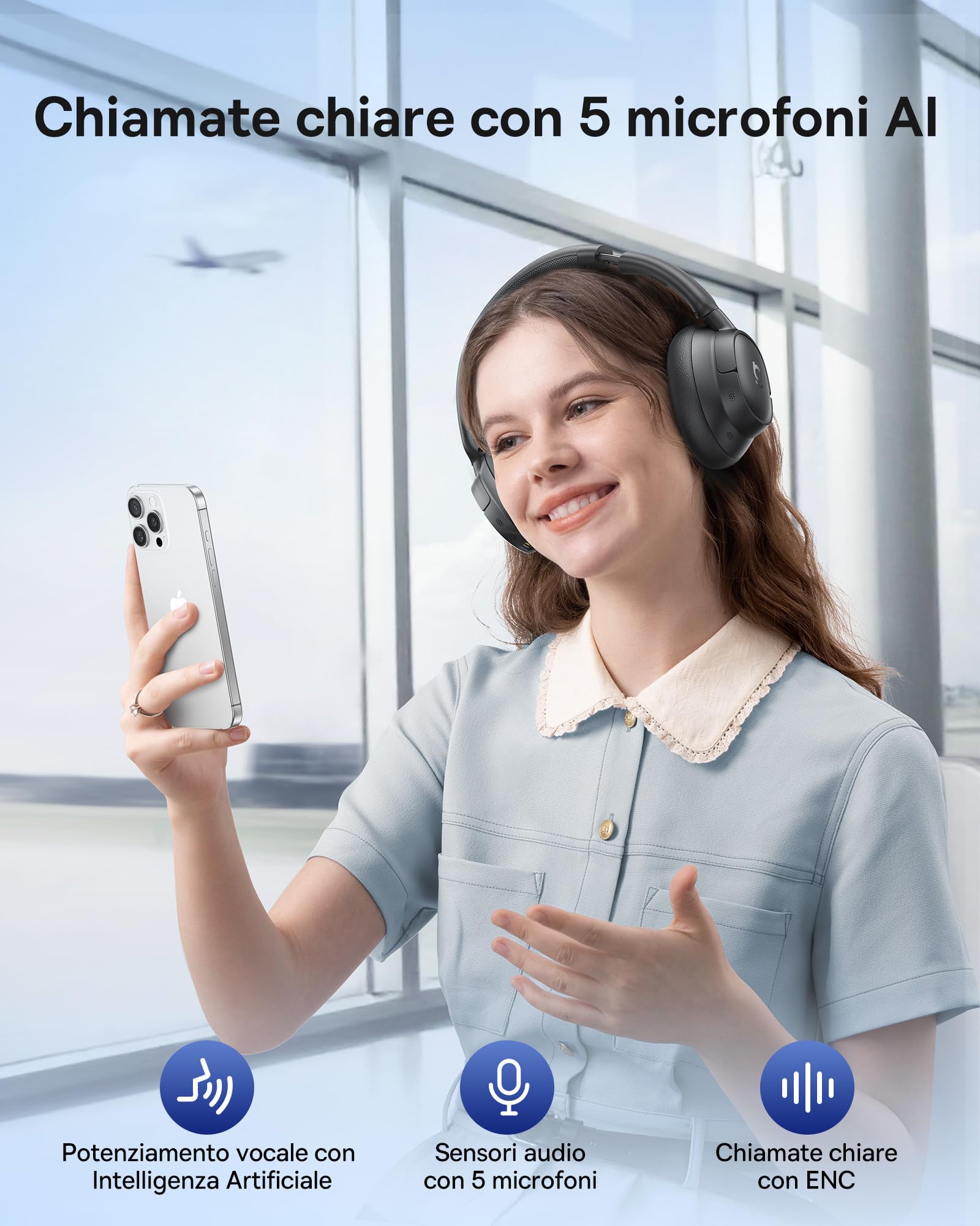 Baseus EH10 NC Cuffie Bluetooth con Cancellazione del Rumore Ibrida Attiva -45 dB, Cuffie Over-Ear Hi-Res & Audio LDAC con 5 Microfoni AI, 80 h di Autonomia, Bluetooth 6.0, Connessione Multipunto