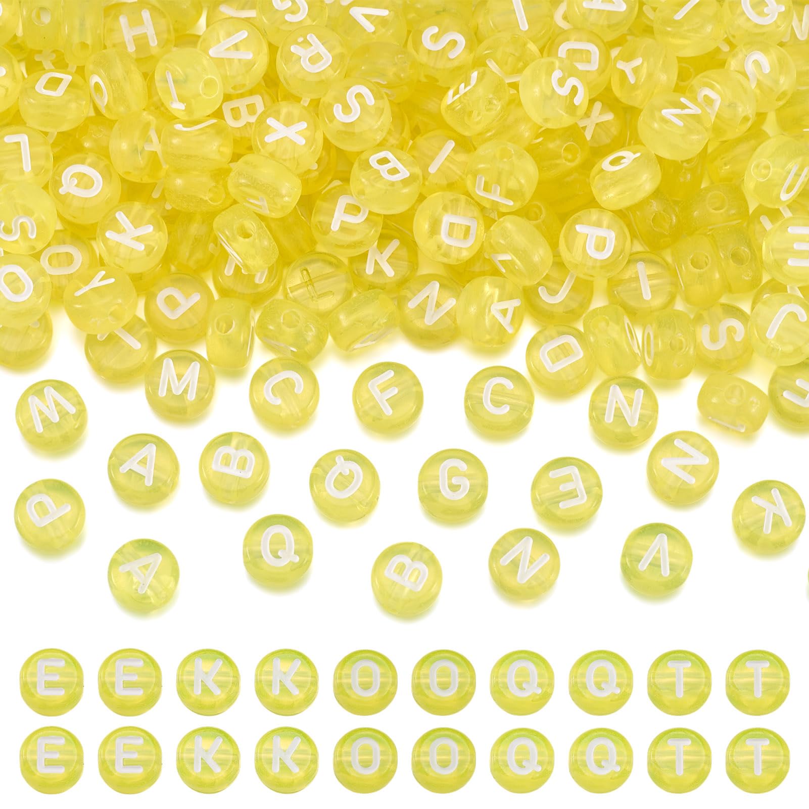 370pcs Transparent Acrylic Alphabet Letter Beads 7mm Flat Round Disc Coin A-Z White Letter Pattern...