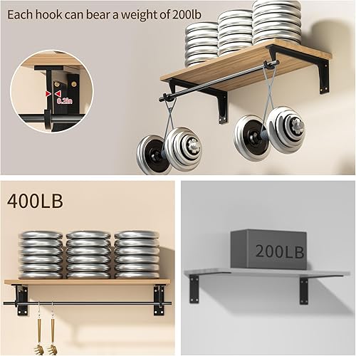 Vista 3 de Soporte para barra de armario resistente con ganchos, soportes de pared de 10 pulgadas, soporte de 400 libras para el hogar y la decoración