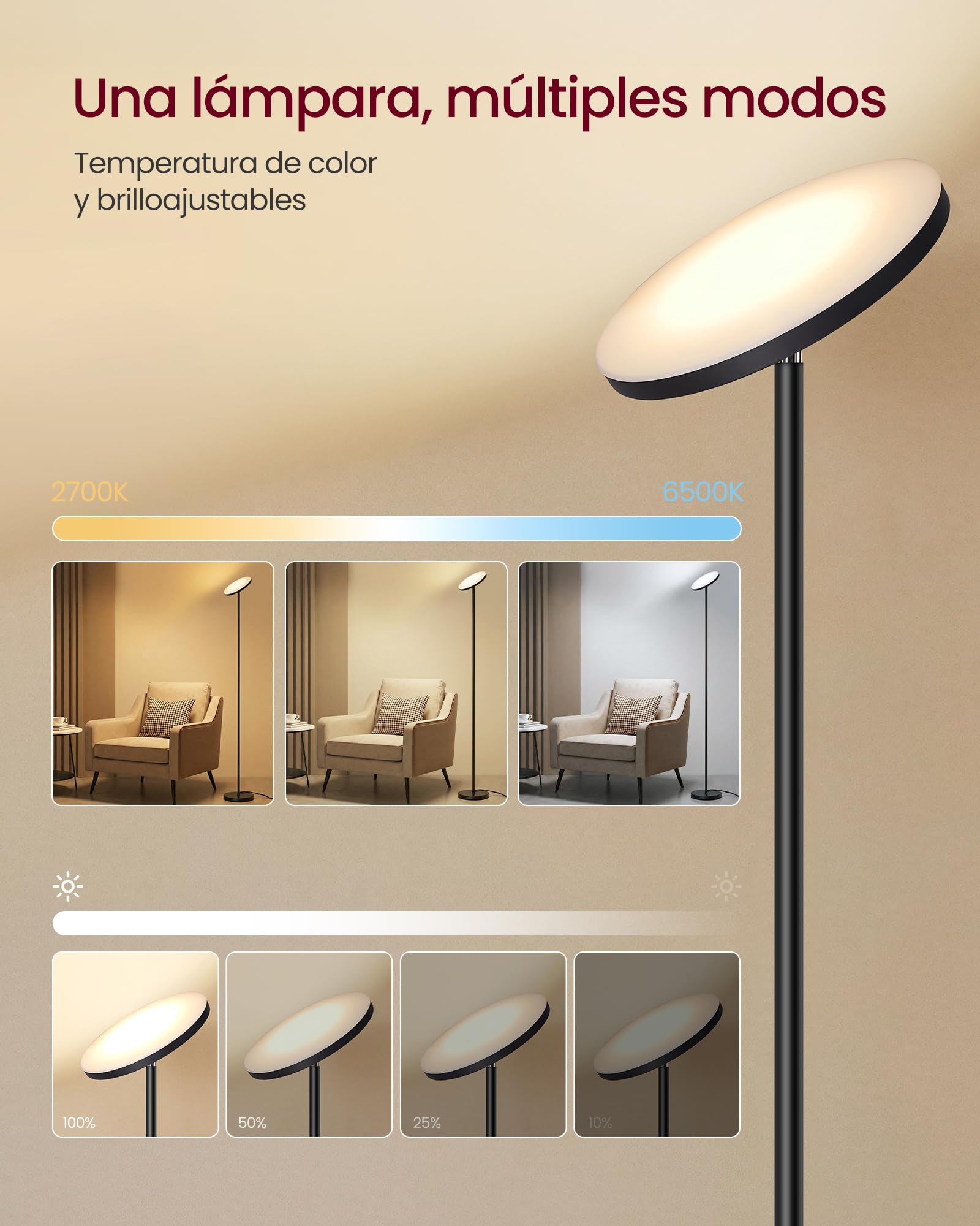 VASAGLE Lámpara de Pie LED, 30 W, Cabezal Orientable, Dormitorio, Oficina, Temporizador, Función de Memoria, Mando a Distancia, Negro Mate LFL018BD02